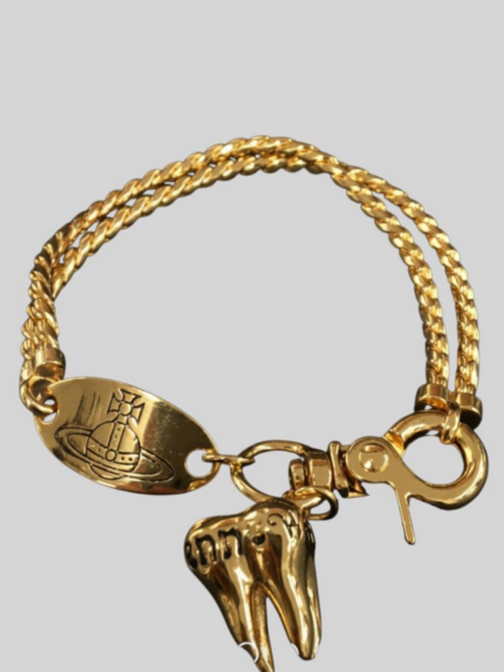 Vivienne Westwood Orb Tooth Charm Gold Tone Rope Chain Bracelet 7.1"